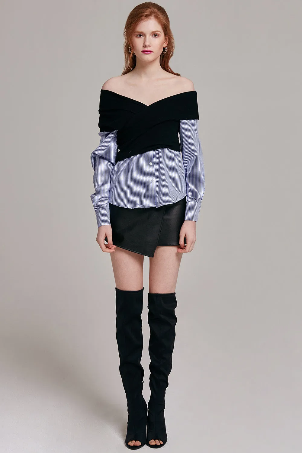 Olivia One Shoulder Striped Panel Top