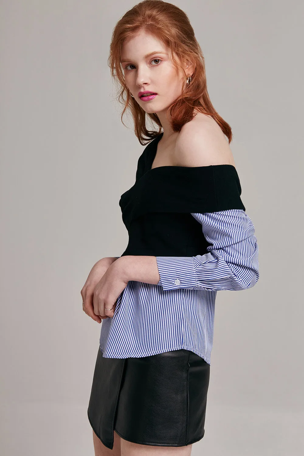 Olivia One Shoulder Striped Panel Top