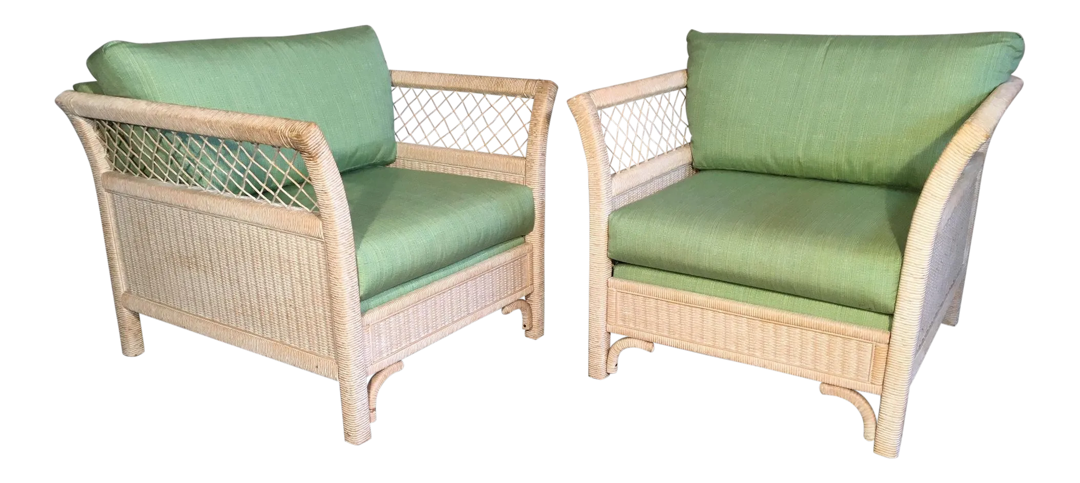 Pair of Wicker Tuxedo Chairs by Henry Link for Lexington