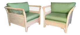 Pair of Wicker Tuxedo Chairs by Henry Link for Lexington