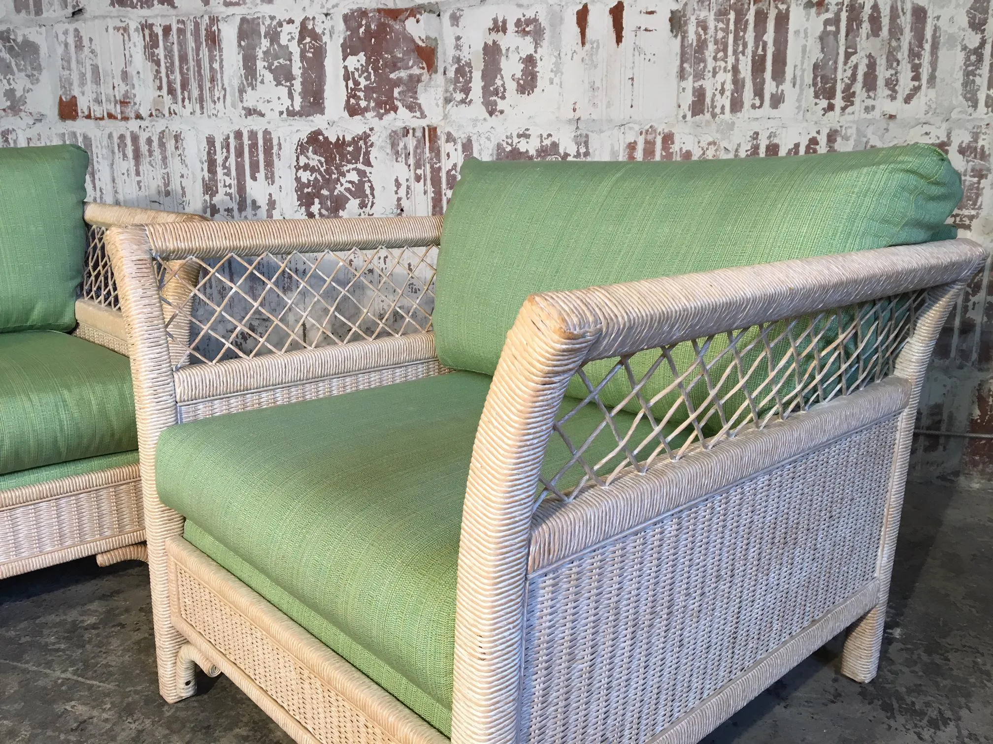 Pair of Wicker Tuxedo Chairs by Henry Link for Lexington