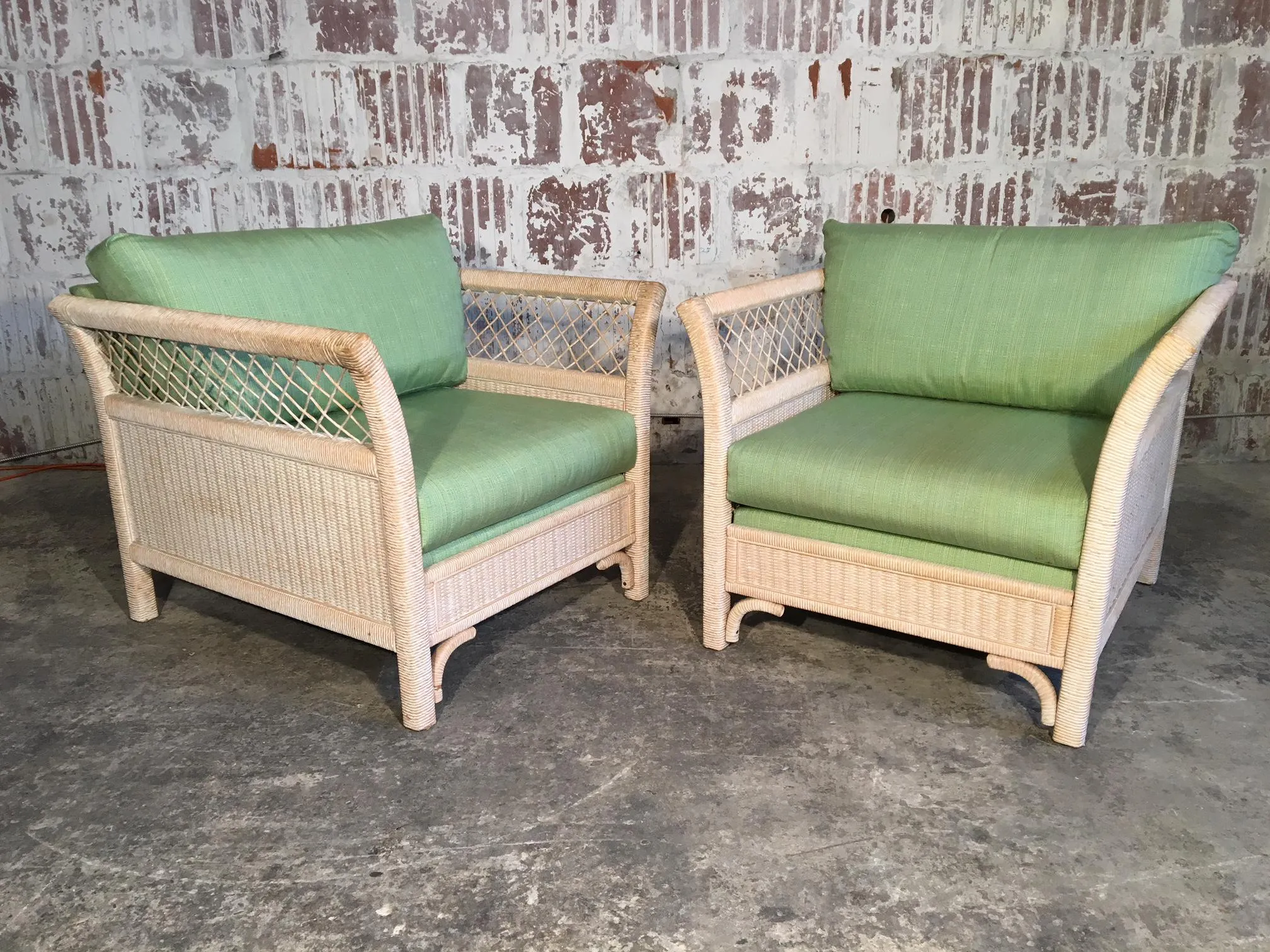 Pair of Wicker Tuxedo Chairs by Henry Link for Lexington