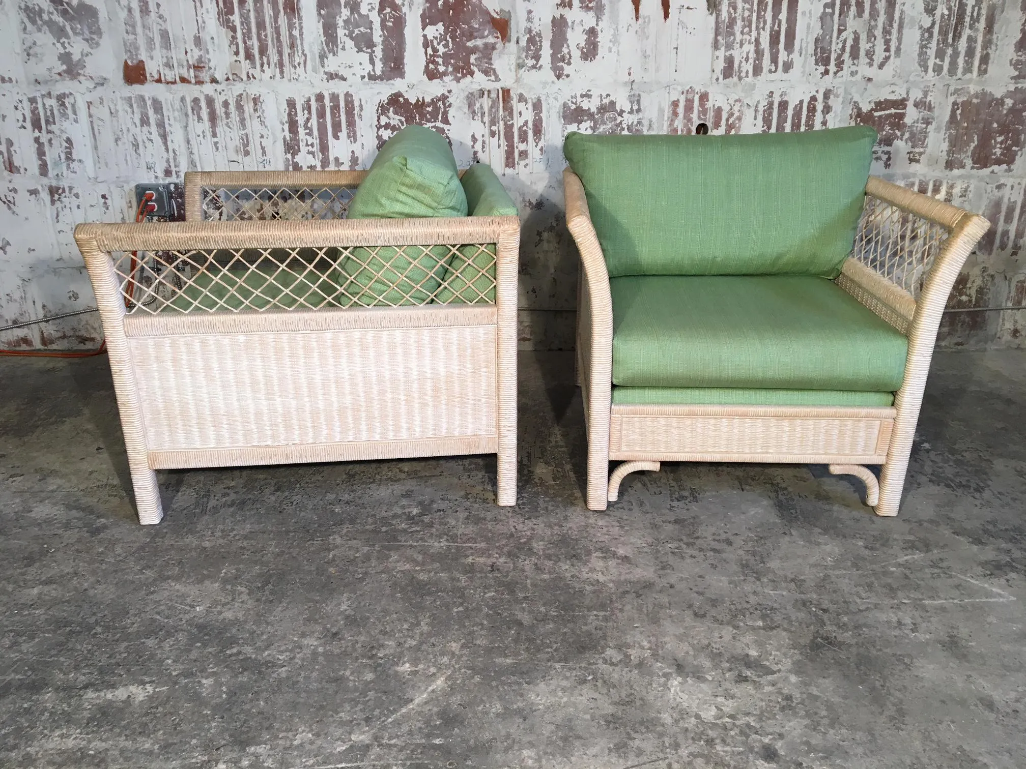 Pair of Wicker Tuxedo Chairs by Henry Link for Lexington
