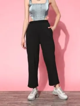 plusS Women Black Solid Trousers