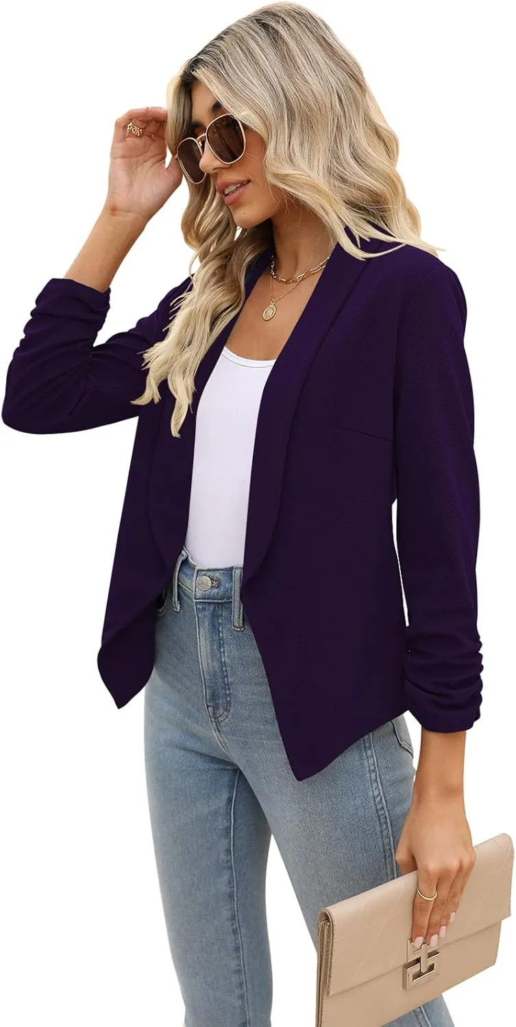 POGTMM Women 3/4 Sleeve Blazer Open Front Cardigan Jacket Work Office Blazer