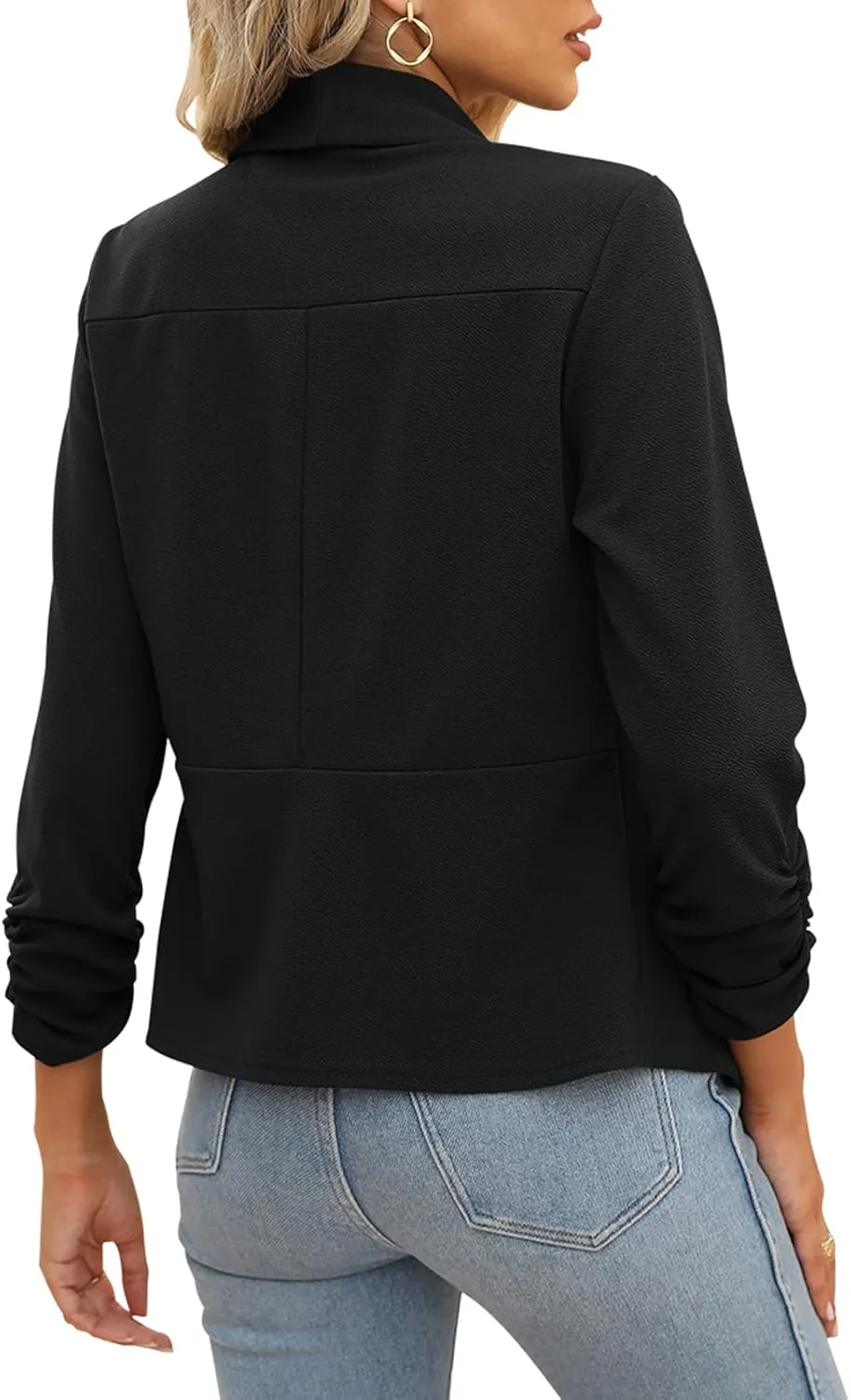 POGTMM Women 3/4 Sleeve Blazer Open Front Cardigan Jacket Work Office Blazer