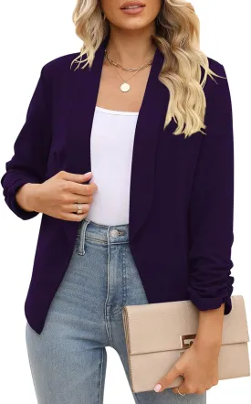 POGTMM Women 3/4 Sleeve Blazer Open Front Cardigan Jacket Work Office Blazer