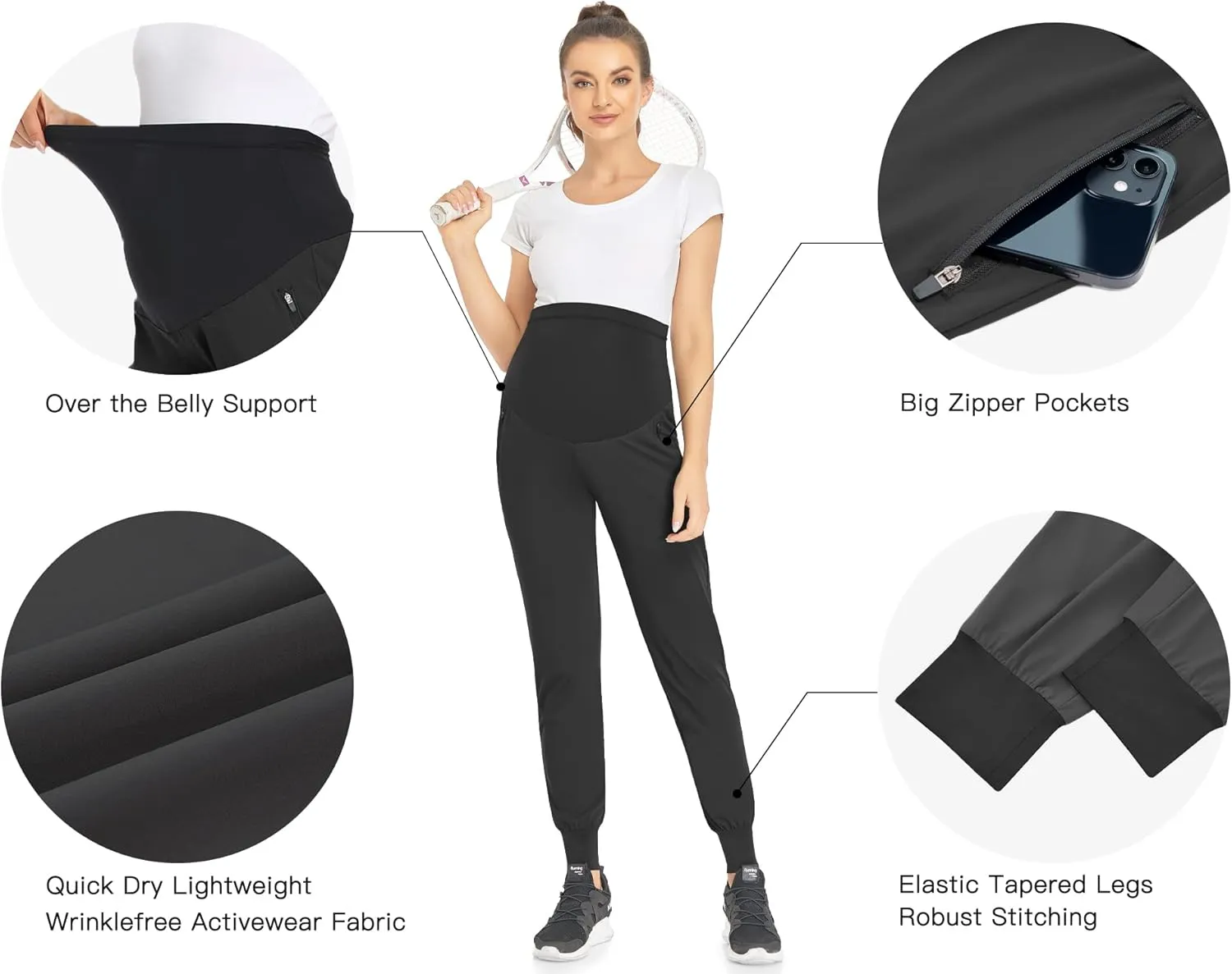 POSHGLAM Women's Maternity Joggers Casual Scrub Pants Quick-Dry Lightweight Active Pants