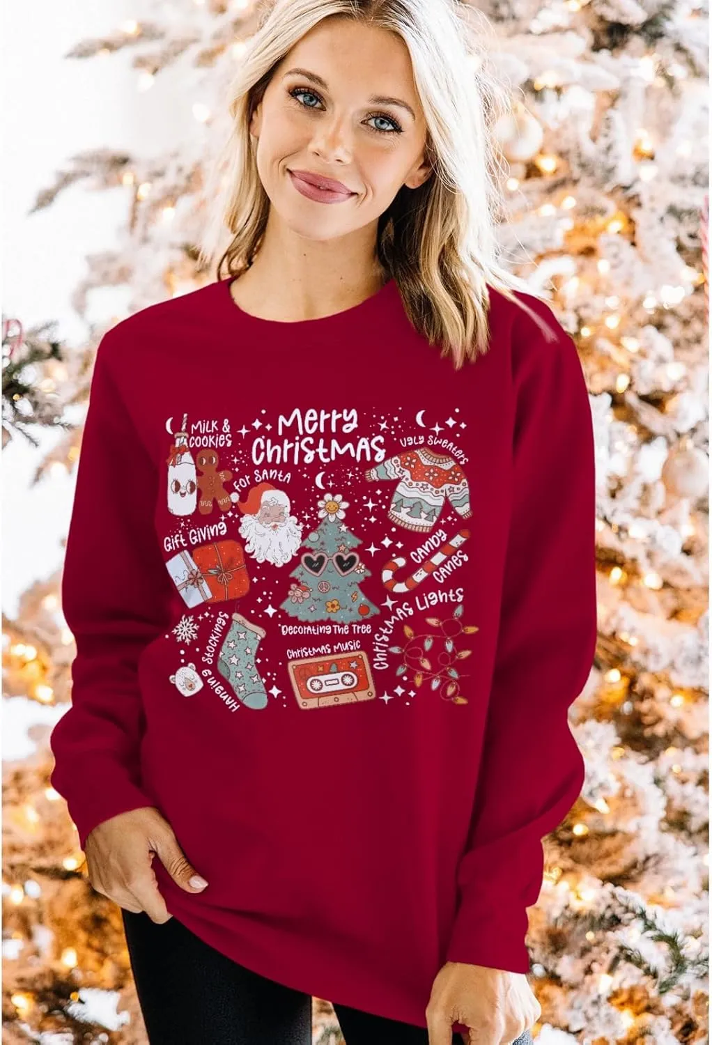 Ritatte Merry Christmas Sweatshirt Women Crewneck Santa Claus Graphic Shirt Funny Xmas Long Sleeve Holiday Pullover Top