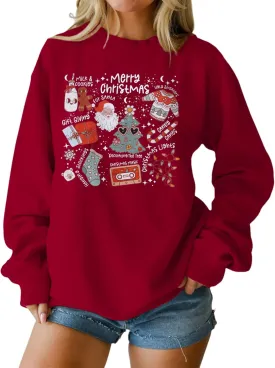 Ritatte Merry Christmas Sweatshirt Women Crewneck Santa Claus Graphic Shirt Funny Xmas Long Sleeve Holiday Pullover Top