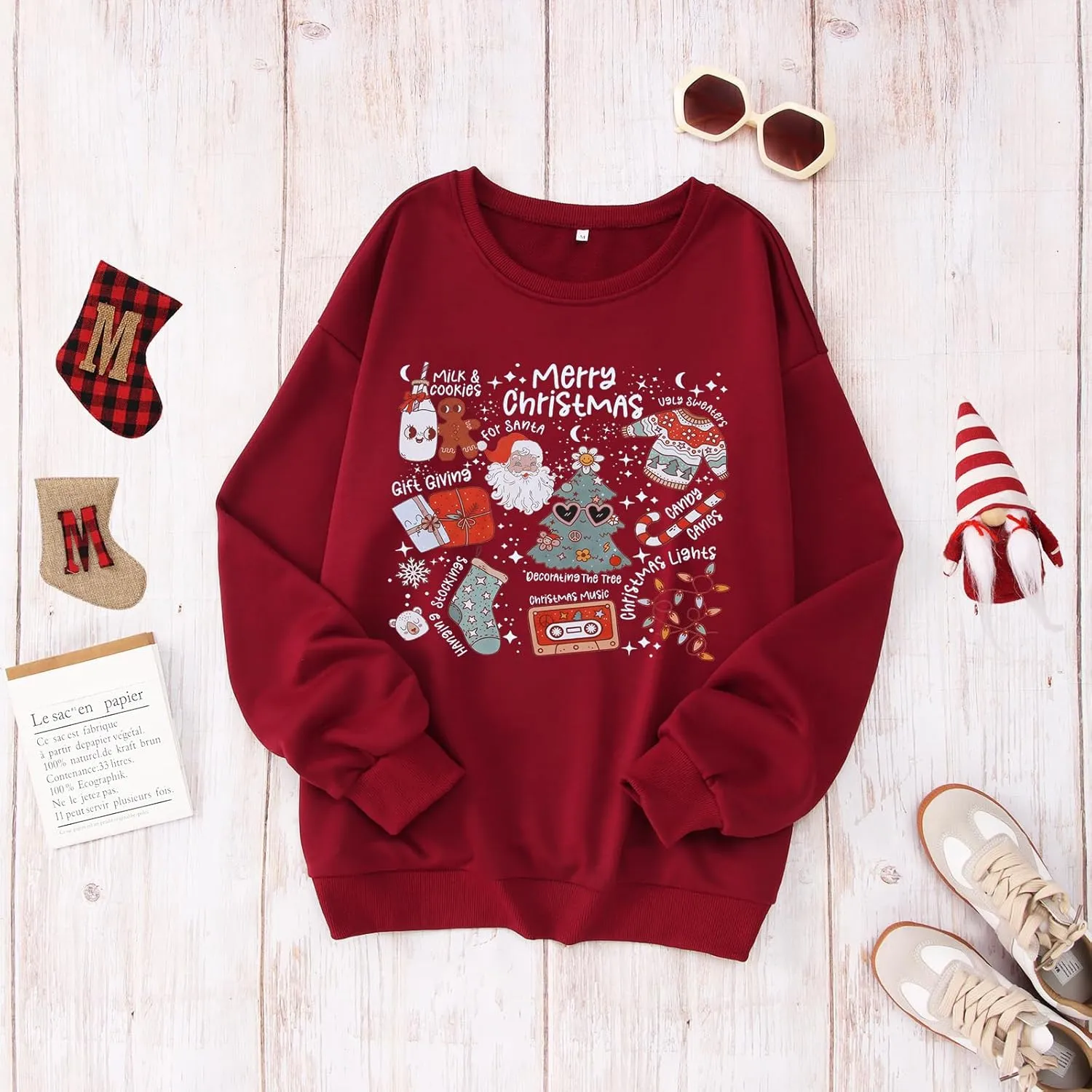 Ritatte Merry Christmas Sweatshirt Women Crewneck Santa Claus Graphic Shirt Funny Xmas Long Sleeve Holiday Pullover Top