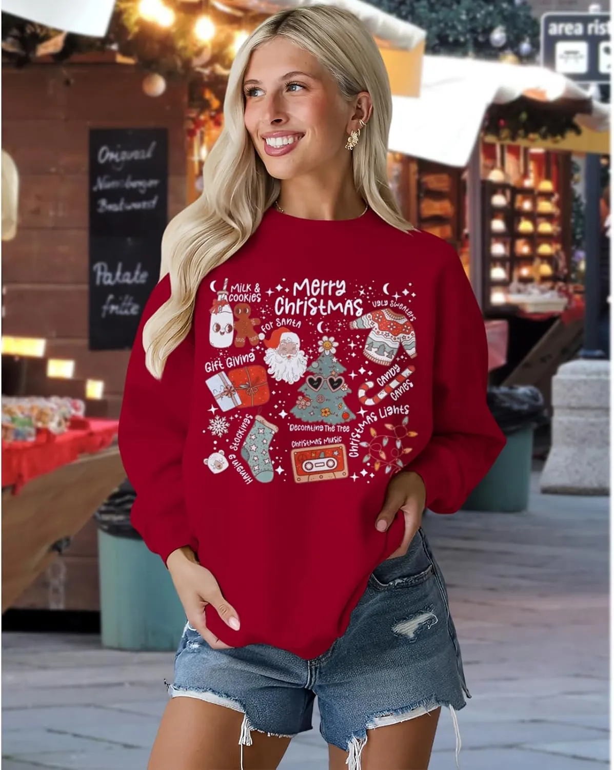 Ritatte Merry Christmas Sweatshirt Women Crewneck Santa Claus Graphic Shirt Funny Xmas Long Sleeve Holiday Pullover Top