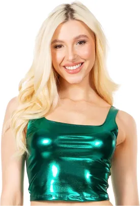 Sakkas Women's Stretchy Sleeveless Liquid Metallic Club Crop Tank Top Made in USA