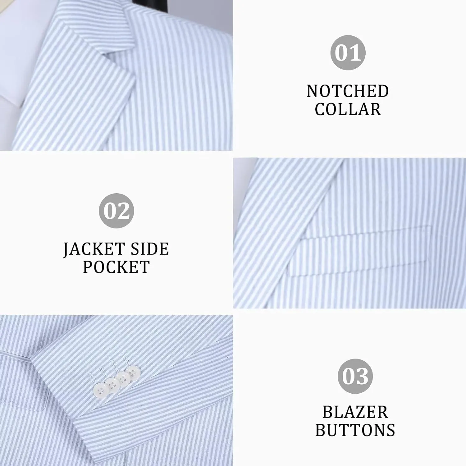 Seersucker Suit Mens 2 Piece Striped Jacket Blazer Shorts Suits Summer Set Grooms SearSucker Suit for Wedding Prom