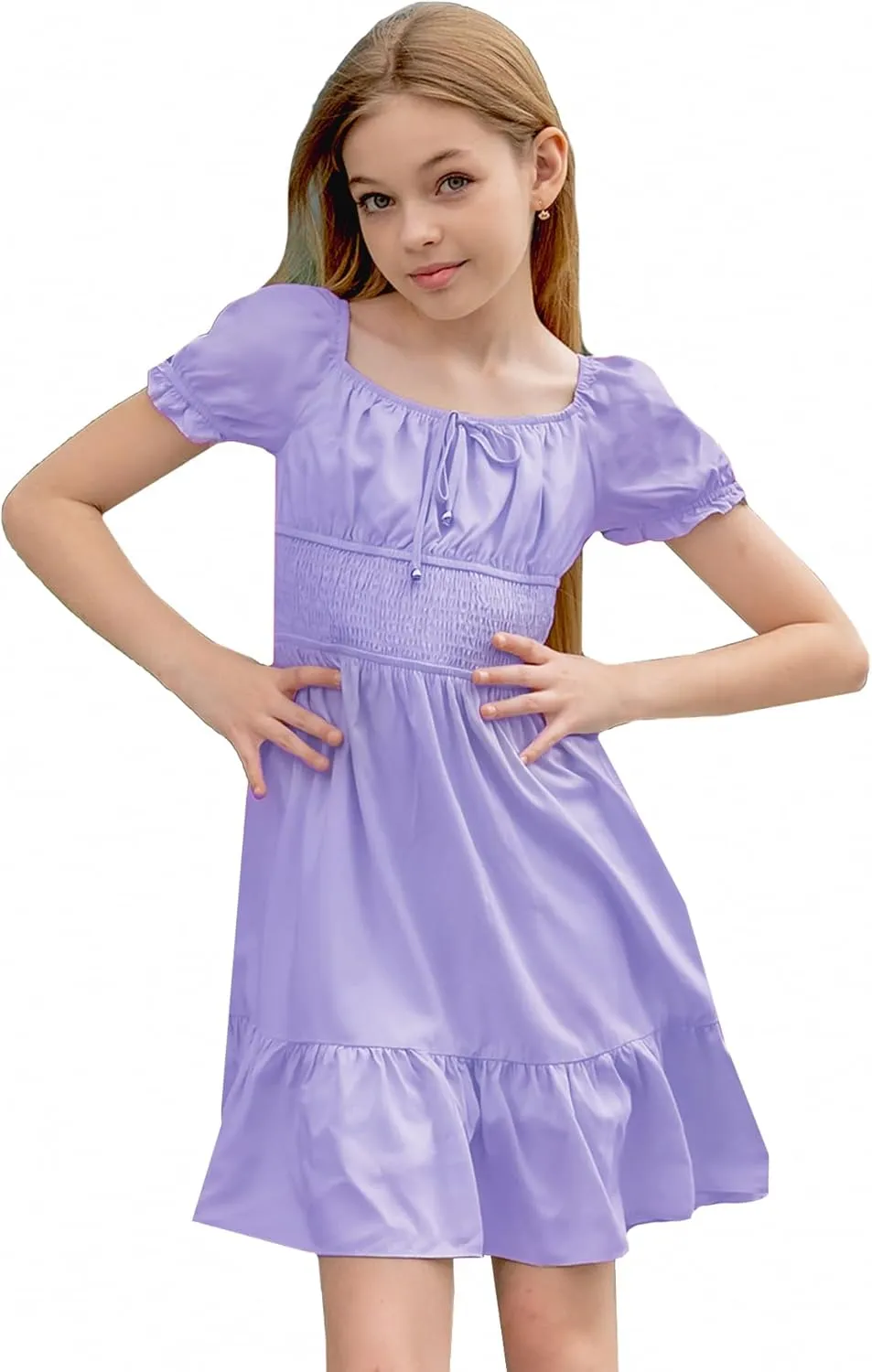 Simplee kids Off The Shoulder Summer Dress Girls Smocked Ruffle Puff Sleeves Teen Skirt
