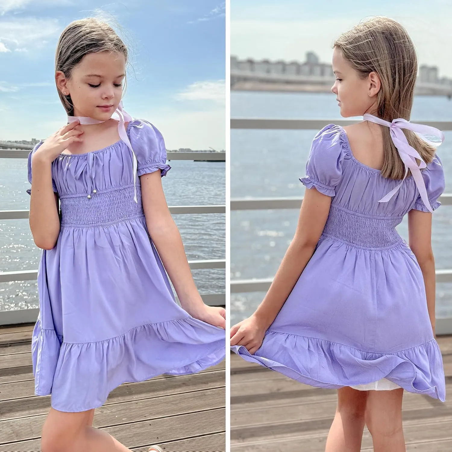 Simplee kids Off The Shoulder Summer Dress Girls Smocked Ruffle Puff Sleeves Teen Skirt
