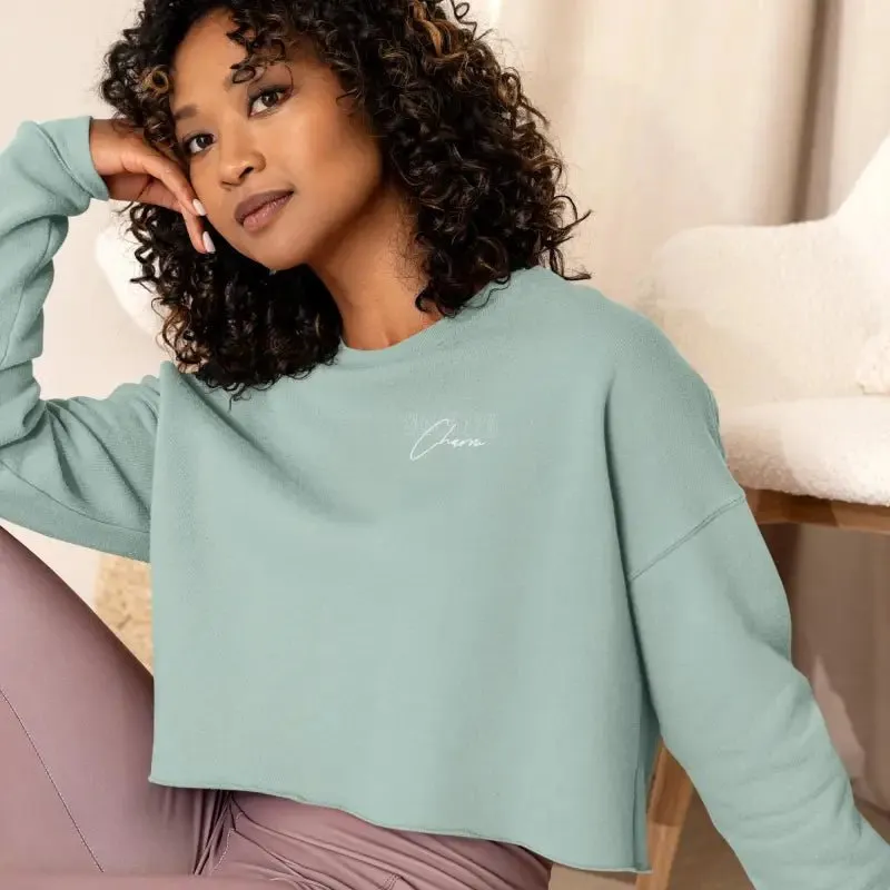 Snake Crop Sweatshirt: Luxe Cotton-Poly Fleece, Dropped Shoulder, Raw Hem
