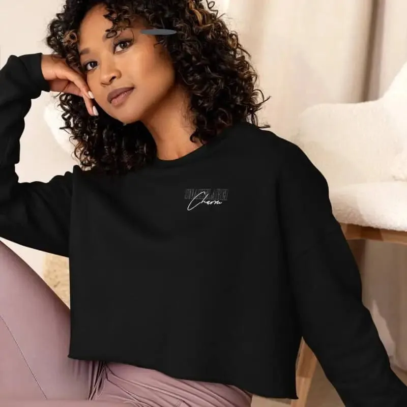 Snake Crop Sweatshirt: Luxe Cotton-Poly Fleece, Dropped Shoulder, Raw Hem