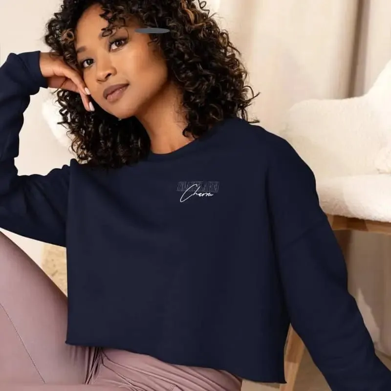Snake Crop Sweatshirt: Luxe Cotton-Poly Fleece, Dropped Shoulder, Raw Hem