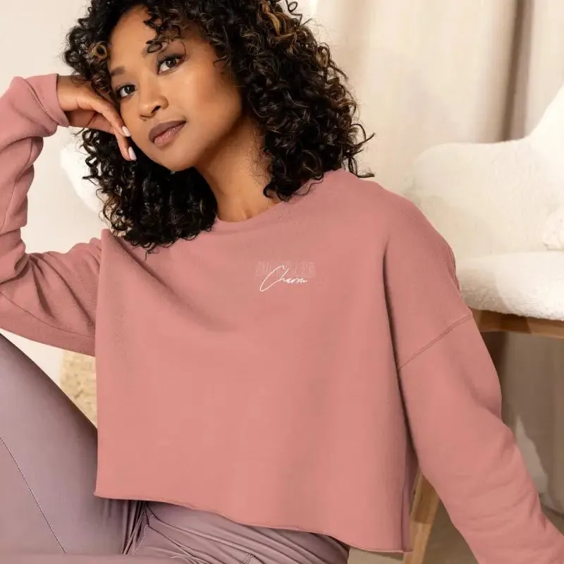 Snake Crop Sweatshirt: Luxe Cotton-Poly Fleece, Dropped Shoulder, Raw Hem