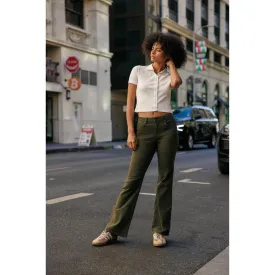 Soft Stretchy High Rise Everyday Flare Jeans - Olive