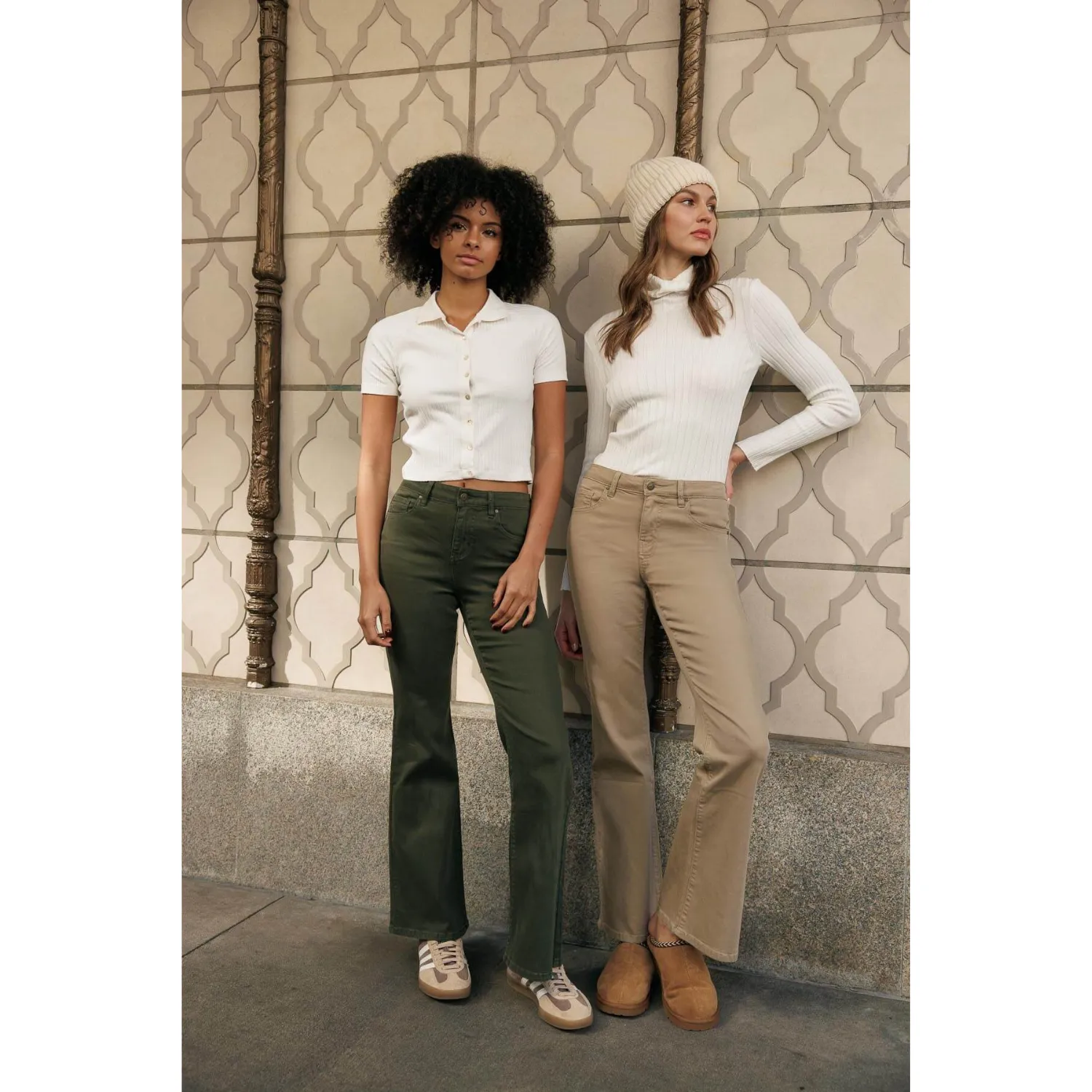 Soft Stretchy High Rise Everyday Flare Jeans - Olive