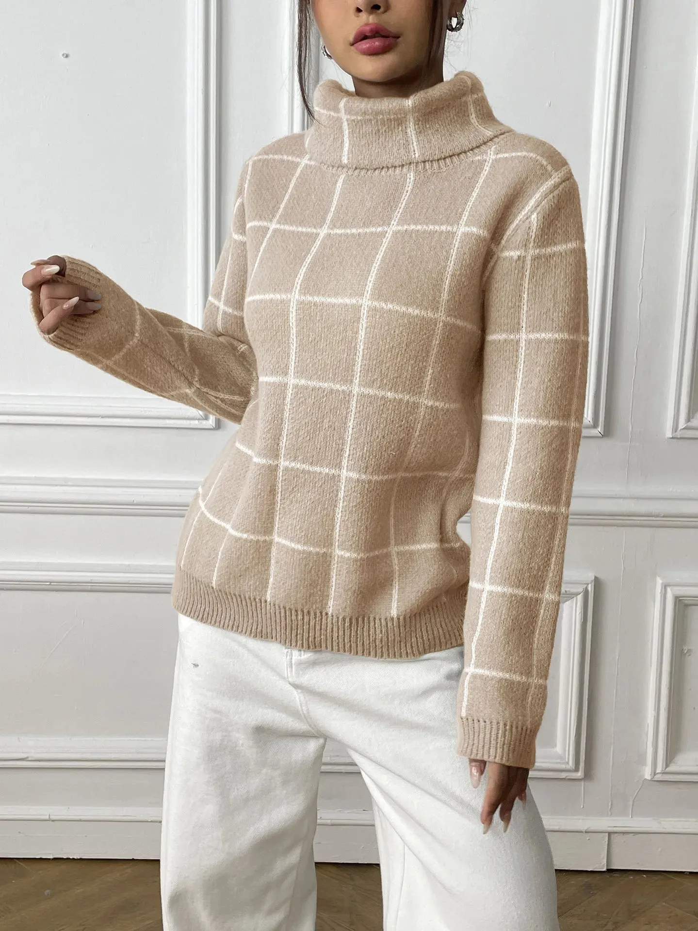 Thalassa Plaid Knit Turtleneck Sweater