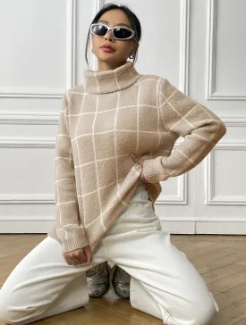 Thalassa Plaid Knit Turtleneck Sweater