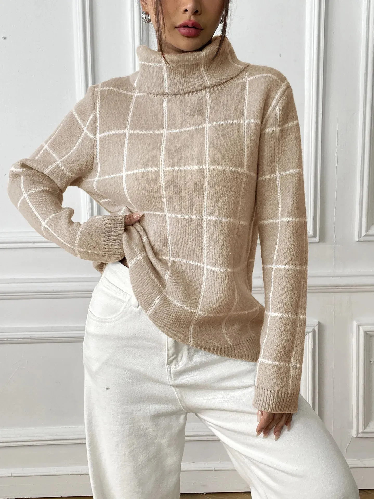 Thalassa Plaid Knit Turtleneck Sweater