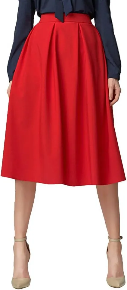 Urban CoCo Women's Knee Length Casual Work 2024 Fall Elastic Waist A Line Midi Skirt with Pocket