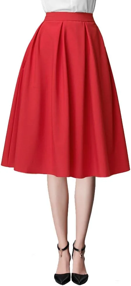 Urban CoCo Women's Knee Length Casual Work 2024 Fall Elastic Waist A Line Midi Skirt with Pocket