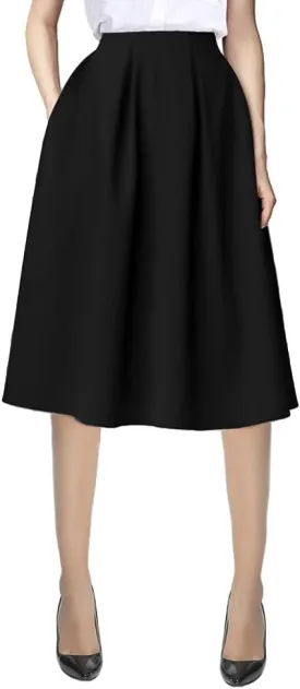 Urban CoCo Women's Knee Length Casual Work 2024 Fall Elastic Waist A Line Midi Skirt with Pocket