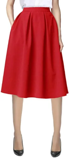 Urban CoCo Women's Knee Length Casual Work 2024 Fall Elastic Waist A Line Midi Skirt with Pocket
