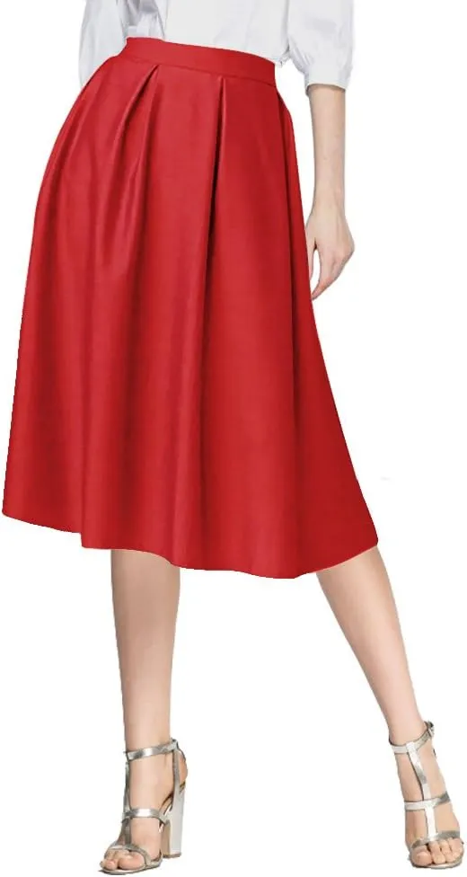 Urban CoCo Women's Knee Length Casual Work 2024 Fall Elastic Waist A Line Midi Skirt with Pocket