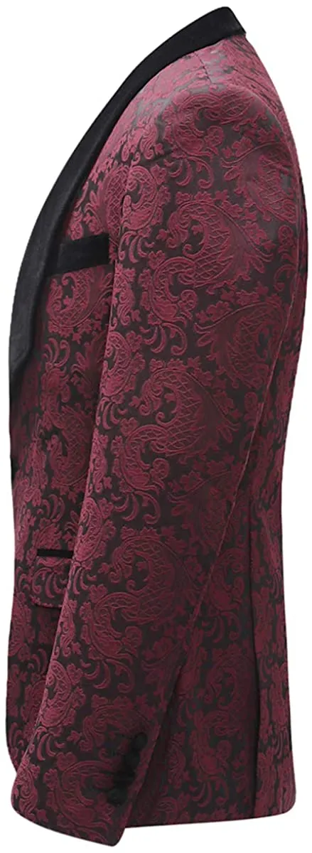 Vintage 3 Piece Burgundy Floral One Button Men's Tuxedo Suit