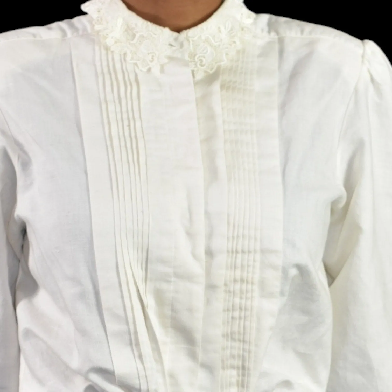 Vintage Peter Pan Collar Blouse Cream White Laura and Jayne Shirt Prairie Shoulder Pads Gigot Sleeves Size Large