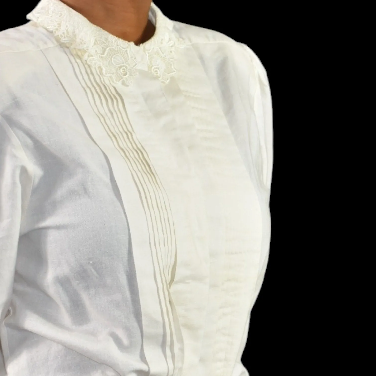 Vintage Peter Pan Collar Blouse Cream White Laura and Jayne Shirt Prairie Shoulder Pads Gigot Sleeves Size Large