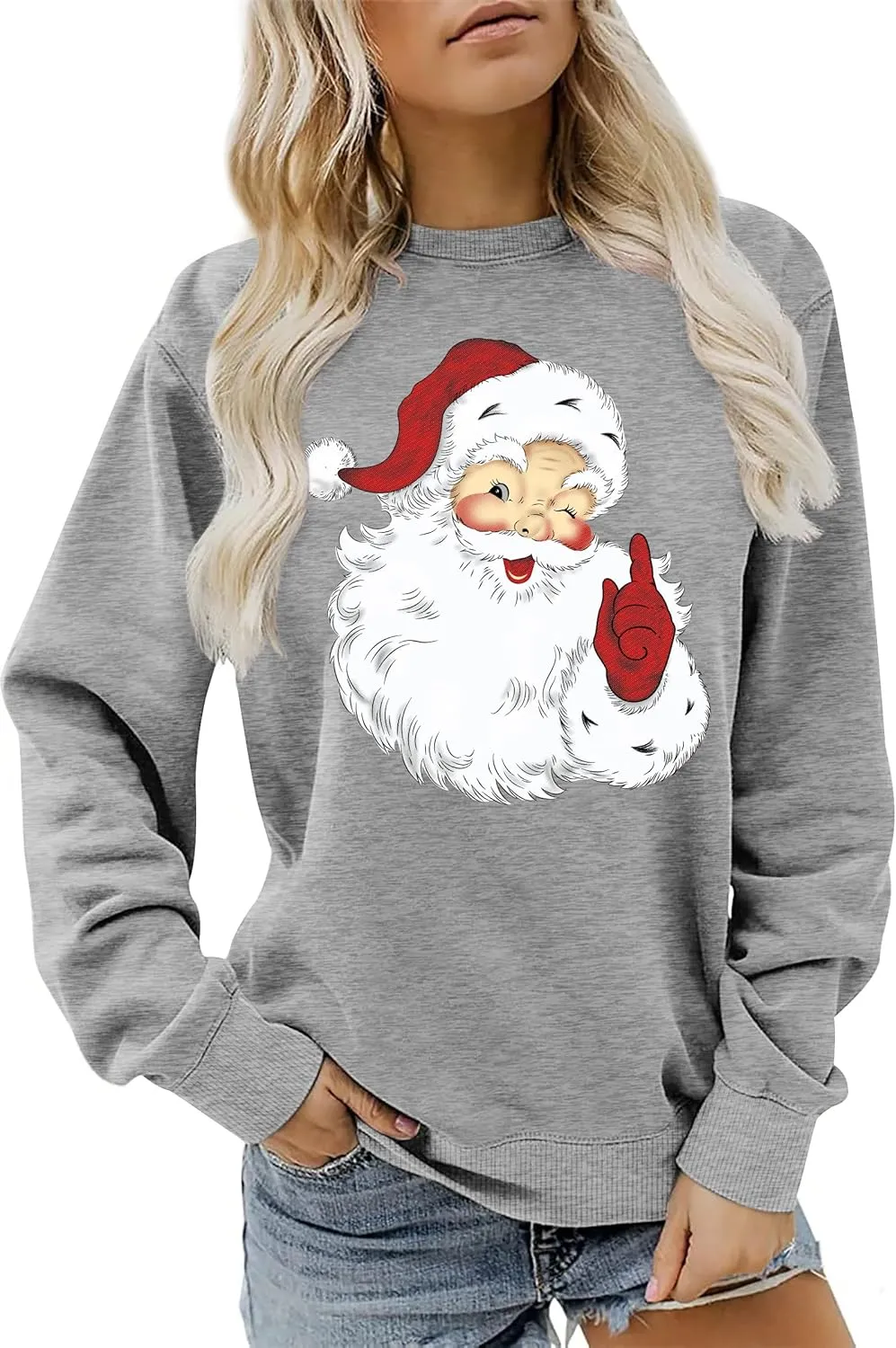 VVNTY Christmas Sweatshirts for Women Retro Santa Claus Graphic Long Sleeve Shirt Xmas Pullover Tops
