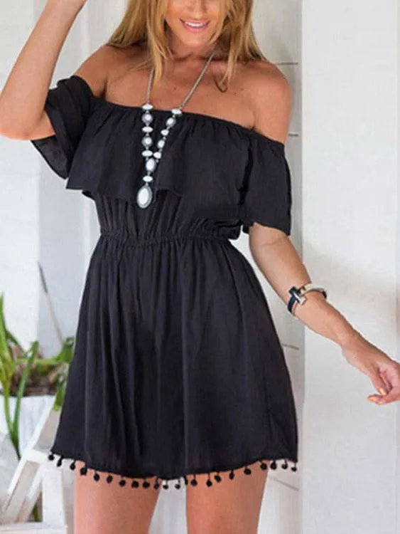 Wholesale Black Off The Shoulder Short Sleeve Dress