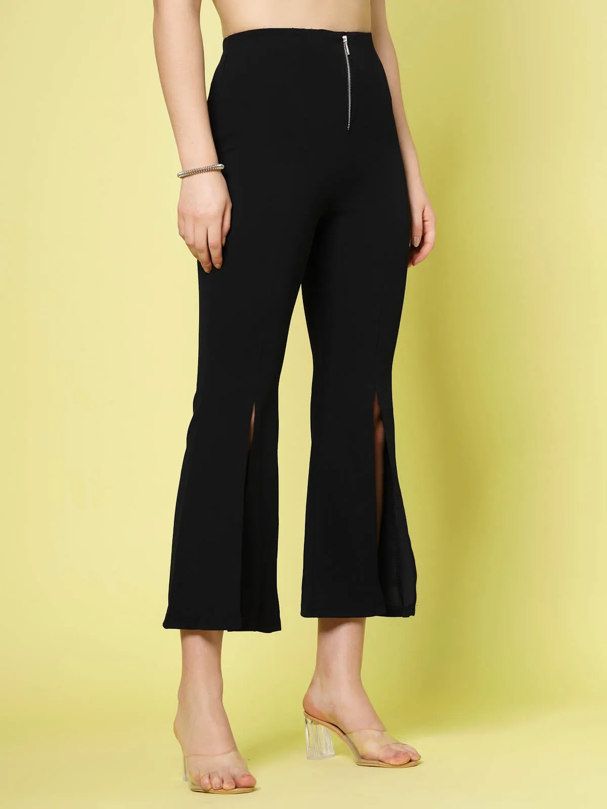 Women Black Solid Bootcut Trousers