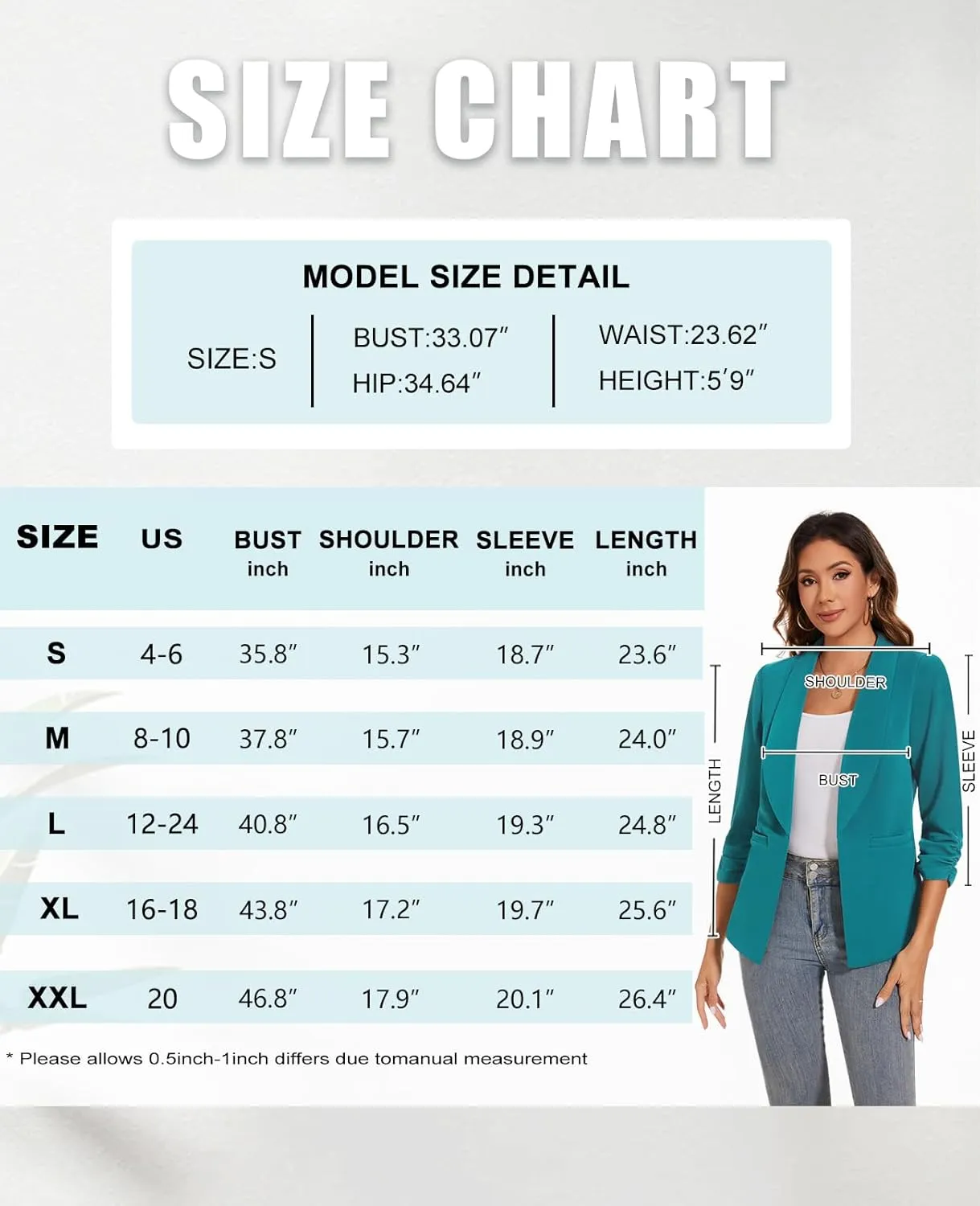 Women Casual Shawl Lapel Collar Blazer Ruched 3/4 Sleeve Open Front Business Office Suit Jacket Pocket
