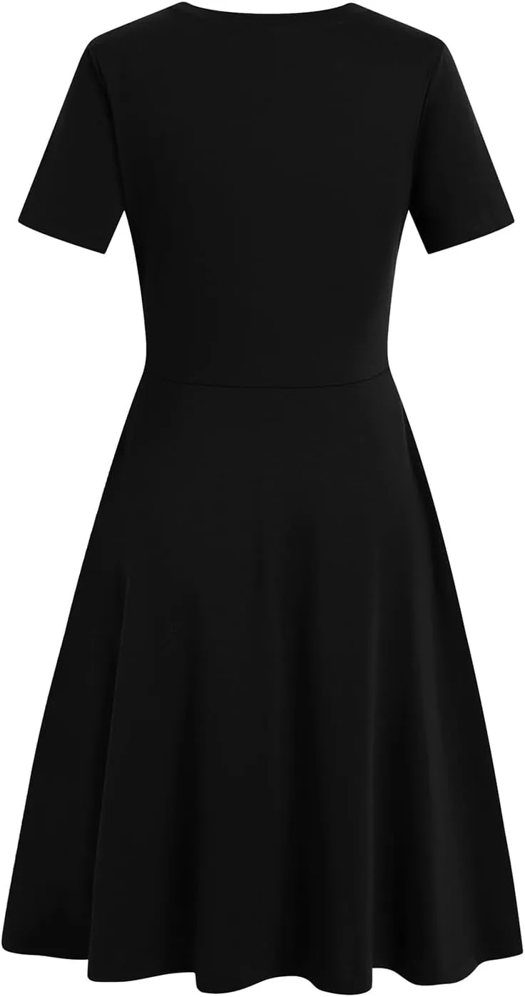 Women's 2025 Fit and Flare Dress Summer Casual Elegant Vintage Floral Printed Work Party A-line Dress with Pockets 162