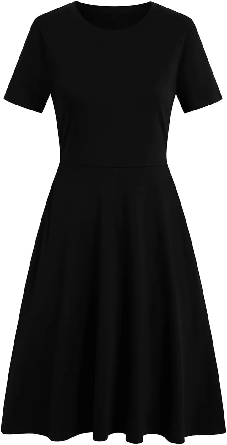 Women's 2025 Fit and Flare Dress Summer Casual Elegant Vintage Floral Printed Work Party A-line Dress with Pockets 162