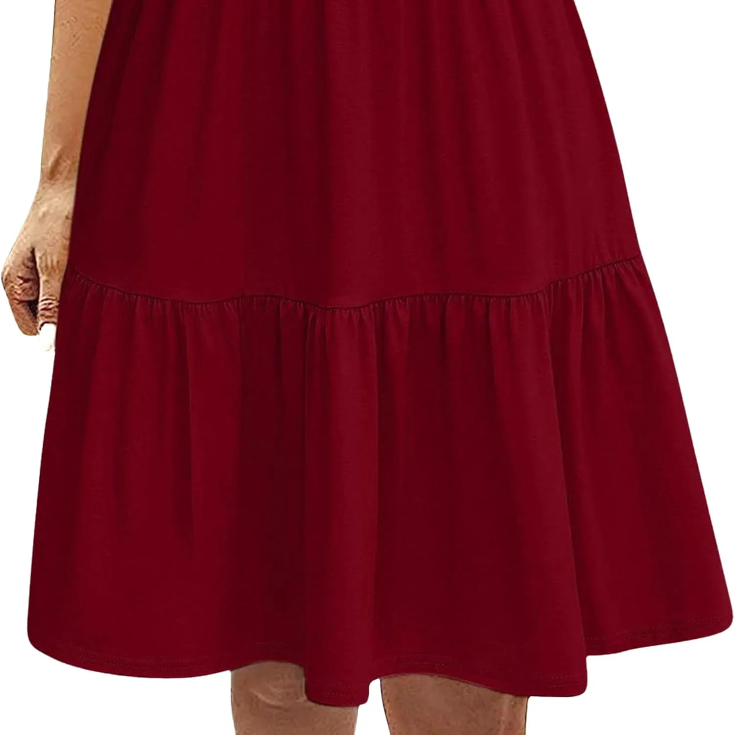Women's Casual Tiered Dress with Pockets V Neck Ruffle Cap Sleeve Trendy Swing Mini Dress A-Line Dresses