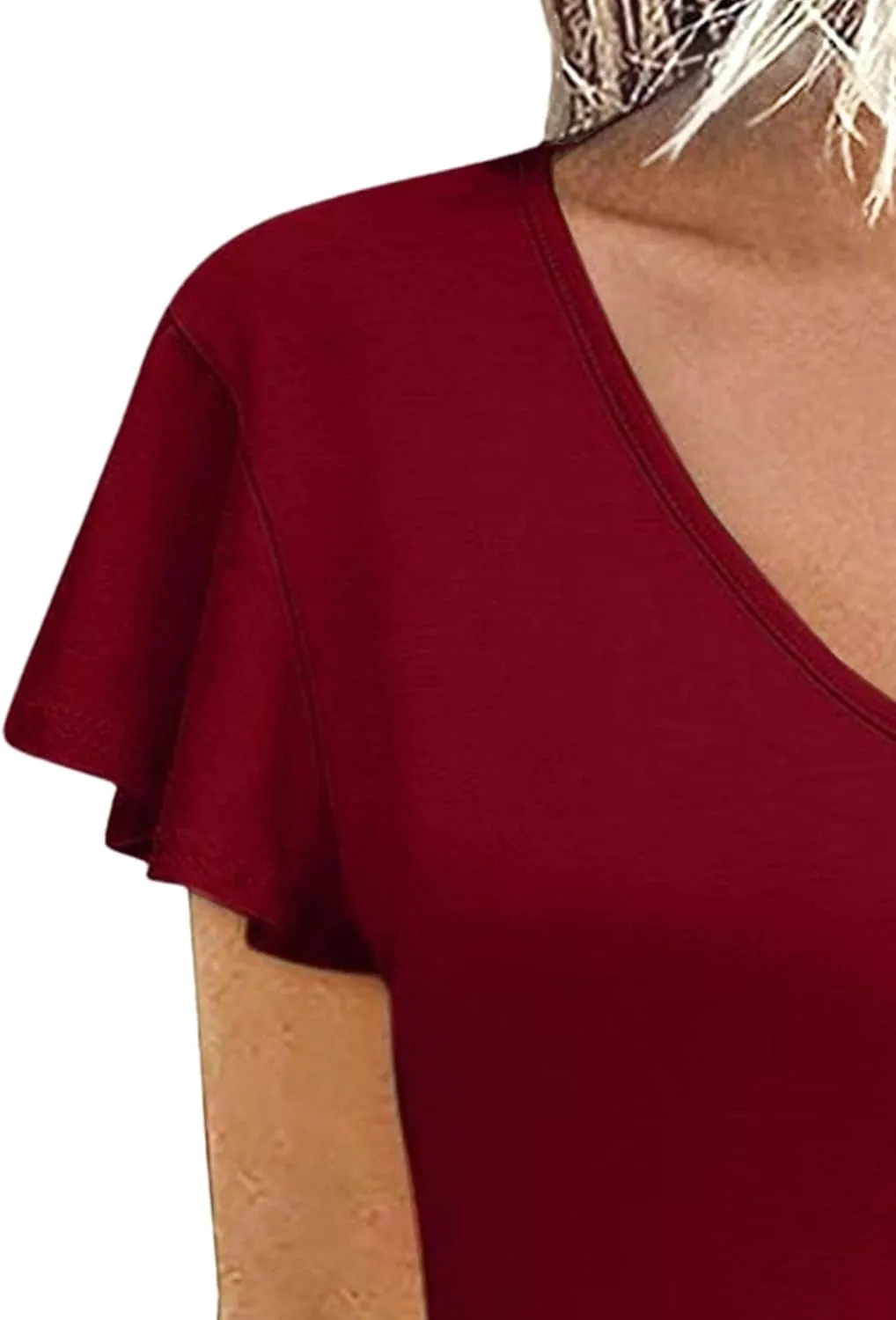 Women's Casual Tiered Dress with Pockets V Neck Ruffle Cap Sleeve Trendy Swing Mini Dress A-Line Dresses