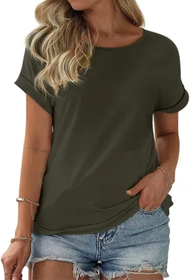 Womens Color Block Short Sleeve Tops Casual Summer T-Shirt