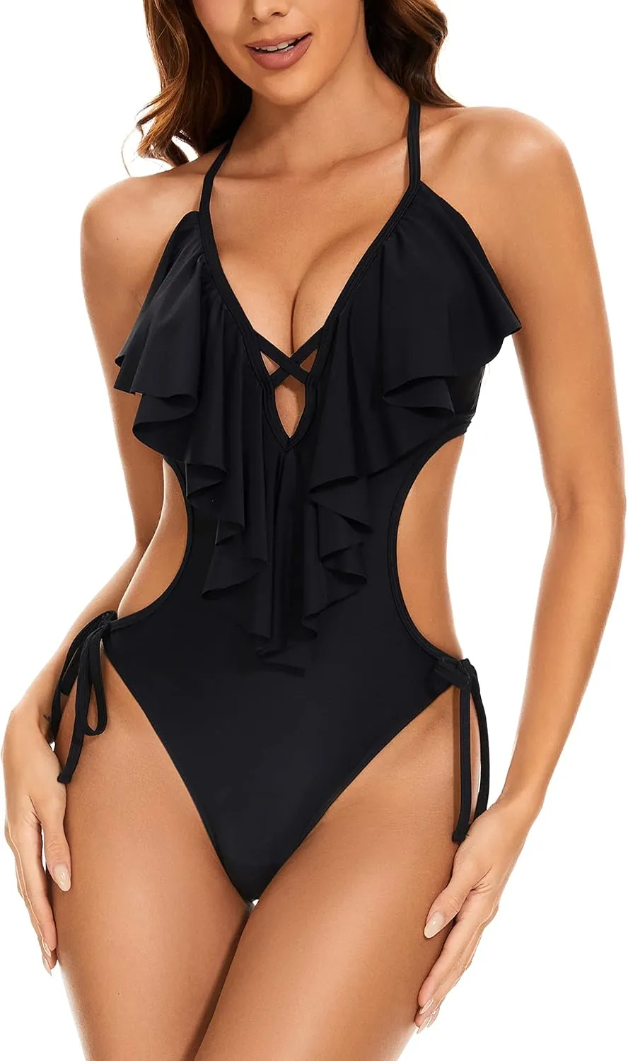 Women's Flounce Cutout One Piece Swimsuit Sexy Monokini Bathing Suit