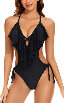 Women's Flounce Cutout One Piece Swimsuit Sexy Monokini Bathing Suit