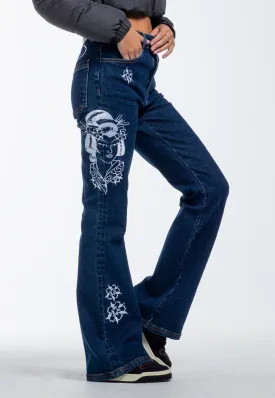 Womens Geisha Mirror Flared Denim Trousers Jeans - Indigo