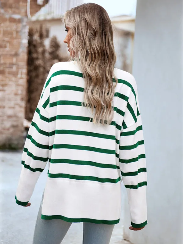 Women's Long Sleeve Striped Turtleneck Sweater